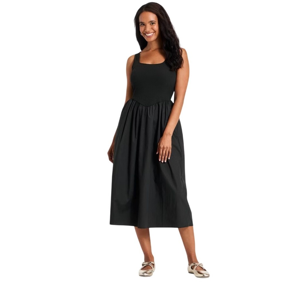 A New Day Women's Black‎ Knit to Woven Sleeveless Midi Tank Dress Size XS